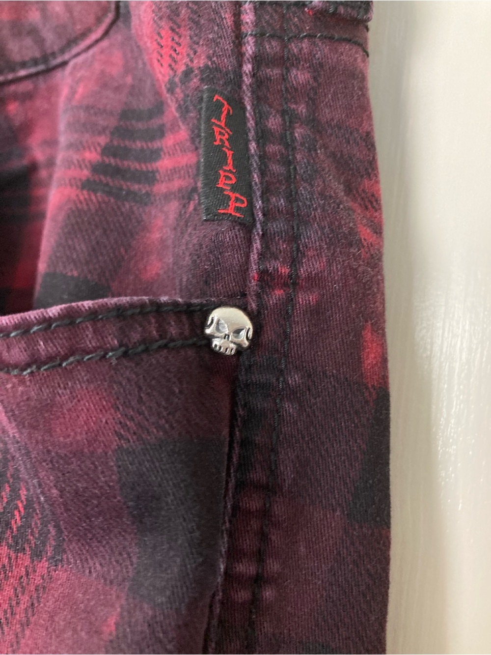Tripp NYC red plaid distressed tie dye pants jeans Punk grunge goth size 18 - Picture 13 of 16